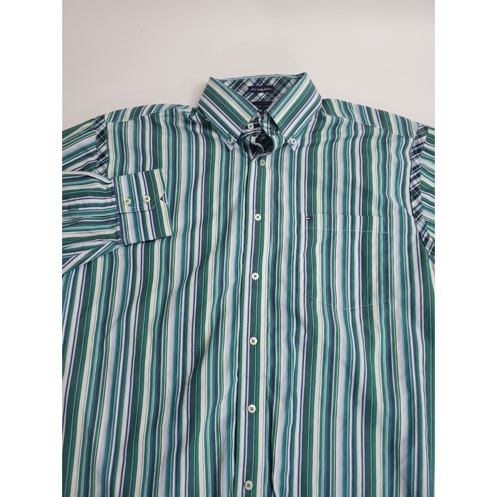 Tommy Hilfiger Men's Long Sleeve Button Down 80s 2 Ply Fabric Striped Shirt, L